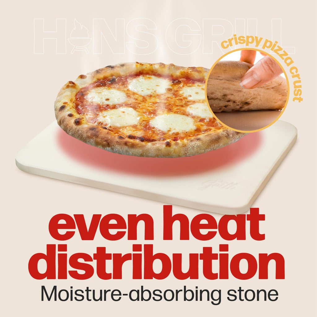 Hans Grill Rectangular Pizza Stone with Peel, 15 x 12 Inch Cordierite Stone