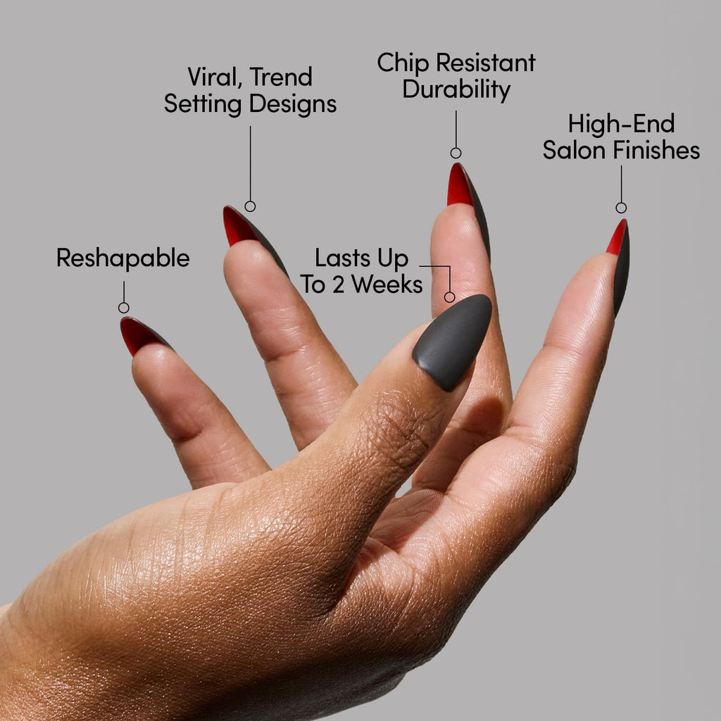 Glamnetic Halloween Press On Nails, Medium Almond, Matte, Red Bottom