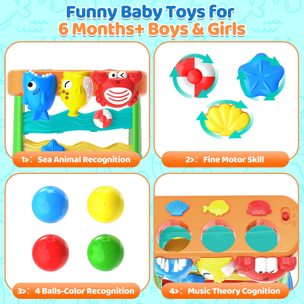 Toys for 1 2 3 Years Old, Interactive Feeding Toy with Music, Montessori Toys for Boy Girl, Musical Cause and Effect Game for 12+ Months, Christmas Birthday Gifts for Baby Toddlers Age 1-3