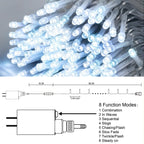 LJLNION 300 LED String Lights Outdoor Indoor, Extra Long 98.5FT Super Bright Christmas Lights, 8 Lighting Modes, Plug in Waterproof Fairy Lights for Holiday Wedding Party Bedroom Decorations ( White)