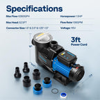 VIVOHOME 1.5HP 6360GPH Self-Priming Pool Pump with Timer, 115V for In/Above Ground Pools, 1.5" PVC Pipe & Hose Fittings w/Strainer Basket