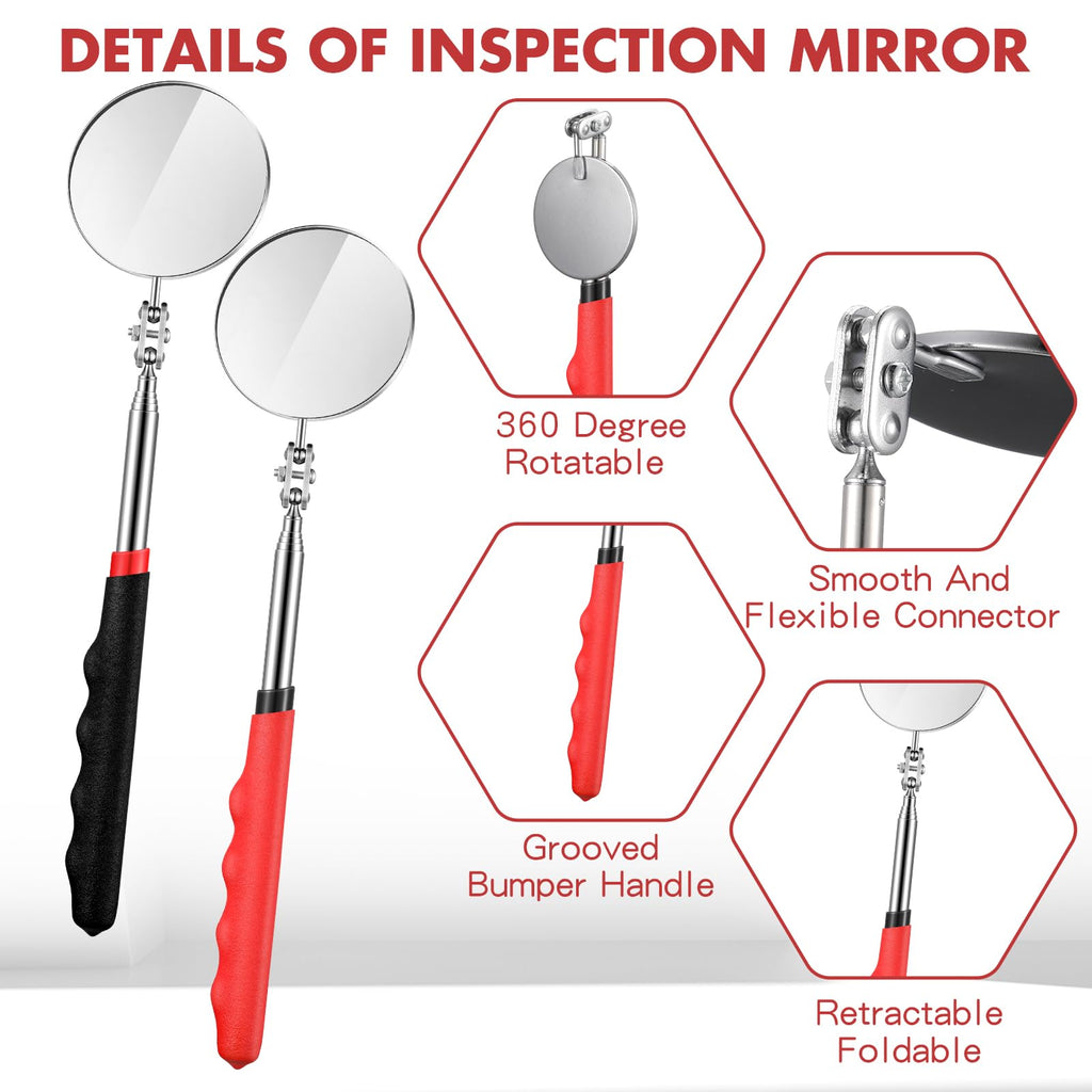 Copkim 2 Pcs Telescoping Inspection Mirror Mechanics Mirror,50mm,Black,Red
