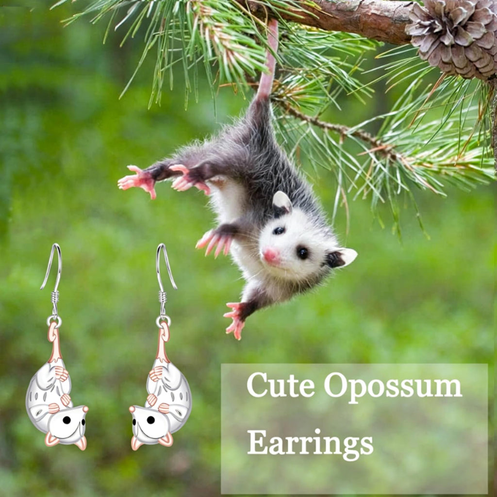 Opossum Dangle Earrings for Women - Silver Animal Earring Possum Gifts