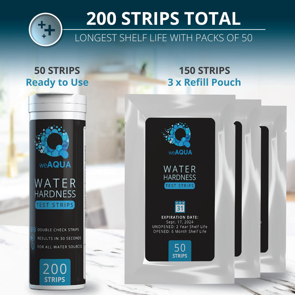 WeAQUA DoubleCheck Water Hardness Test Kit 200 Strips with Sample Cup - Hard Water Testing Strips (0-25 gpg / 0-425 ppm)