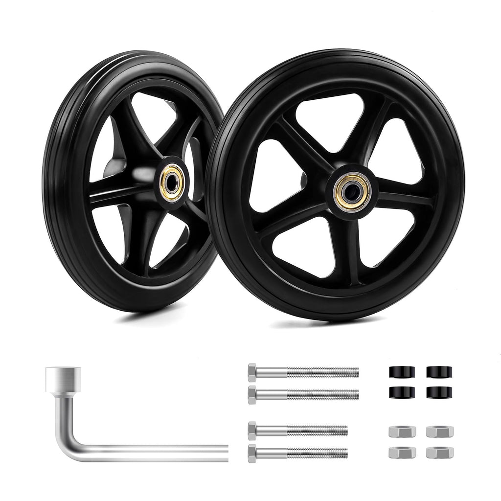 Royitay 2 Pack 6 Inch Rubber Wheelchair Wheels Replacement for Walkers, Rollators, Wheelchairs,Durable Anti-Slip ABS Wheel Hub- Universal Aid Wheels for Adults, Seniors, Black