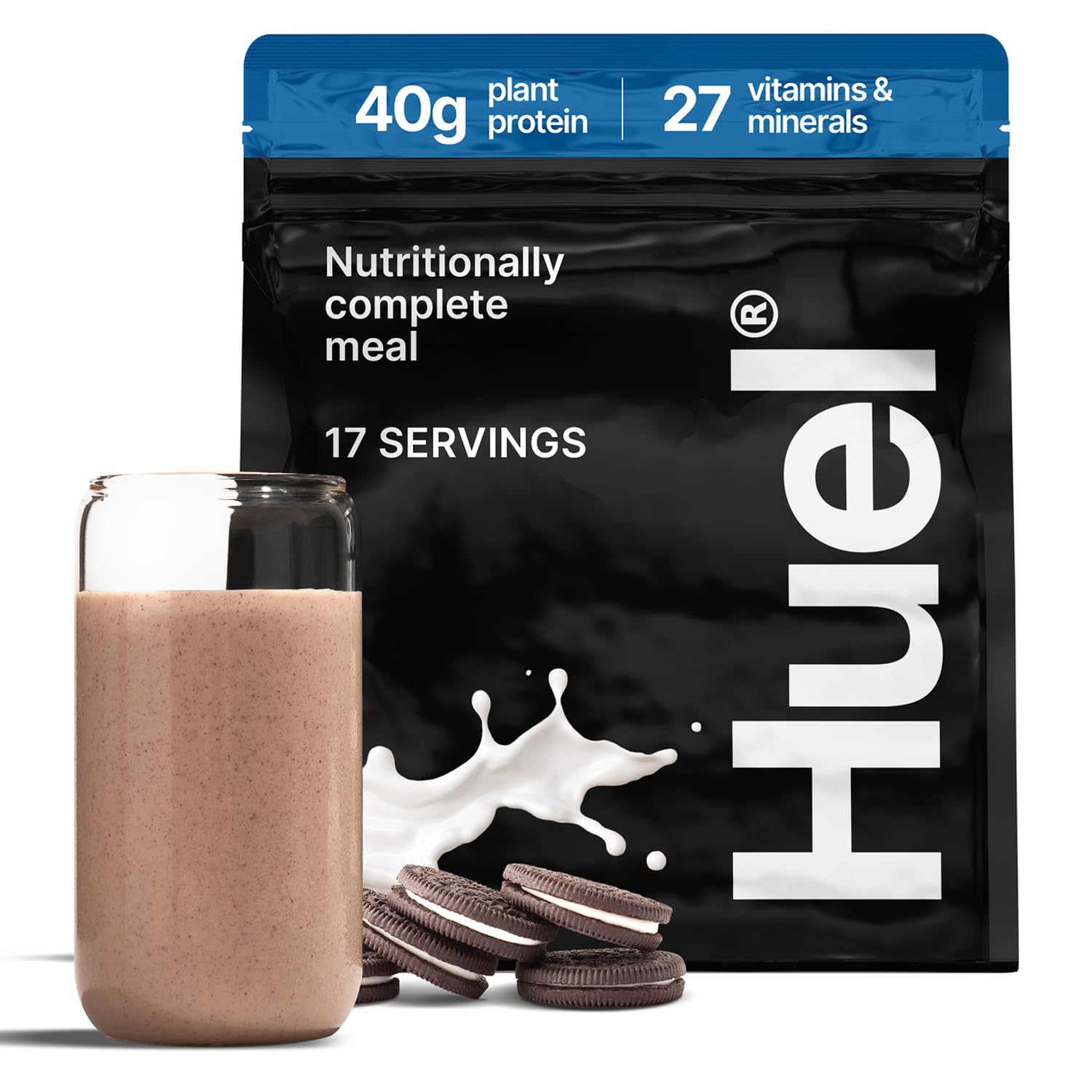 Huel Black Edition | Cookies and Cream 40g Vegan Protein Powder | Nutritionally Complete Meal Replacement | 27 Vitamins and Minerals, Gluten Free | 17 Servings