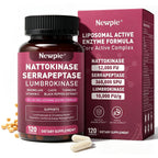 Blltzzz Nattokinase Supplement 12,000 FU - Systemic Enzymes Complex with Serrapeptase Lumbrokinase & CoQ10 - Supports Cardiovascular Health, Blood Flow & Circulation - 120 Non-GMO Vegetarian Capsules