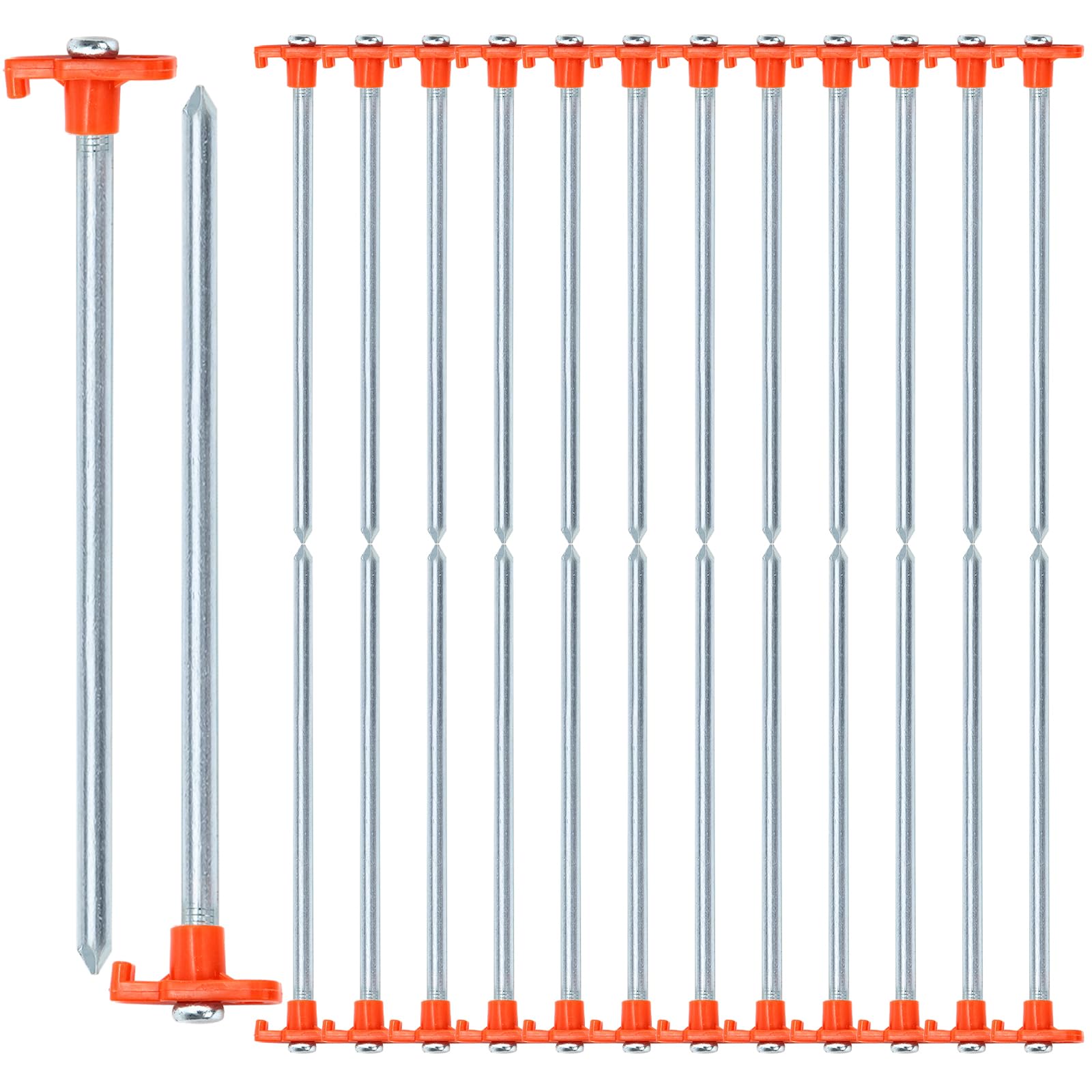 Yesland 24 Pack Tent Stake Heavy Duty, 10 Inch Non-Rust Metal Tent Pegs Ground Yard Stake Tent Spikes for Camping Patio, Garden, Canopies, Grassland, Outdoor, Hiking, Orange