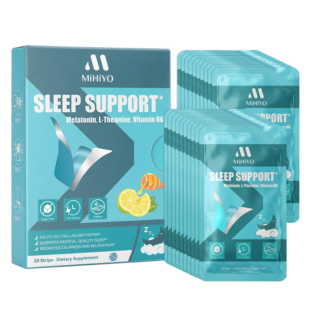 MIHIYO Fast Dissolving Sleep Strips, Natural Formula with L-Theanine & Vitamin B6, No Water Needed, Fall Asleep Faster, Honey Lemon, Sugar Free, Gluten Free, 20 Count