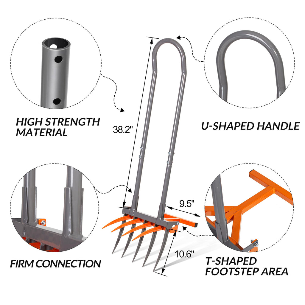 Walensee Broadfork Garden Tool, 9 Tines Heavy Duty Broad Fork Hand Tiller, 2-in-1 Garden Pitchfork with Ergonomic U-Shaped Handle, Spading Digging Fork for Gardening, Cultivating