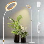 LPMZMBL One Head Grow Light for Indoor Plants Full Spectrum - Floor Standing Plant Lamp with Auto Timer 6/12/18H, 5-Level Dimmable & Adjustable Height 16.5-68in for Large Tall Plants |Faux Wood Design