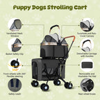 Beuway Double Pet Stroller for Dogs and Cats - Dog Stroller Foldable Travel Carriage with Detachable Carriers, Safety Belts, and 4 Lockable Wheels for Small to Medium Pets (Black)