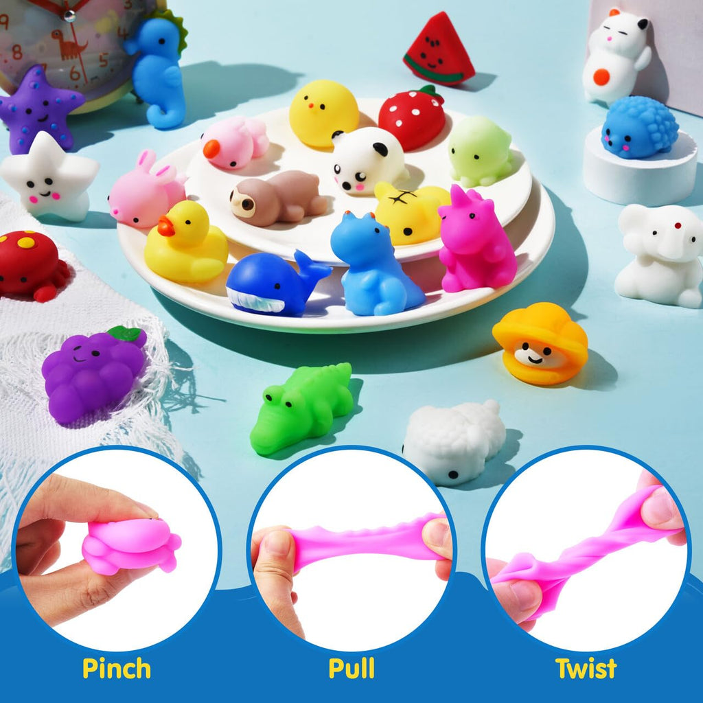 JOYIN Mochi Squishy Toy Set, 50 Pack Mini Squishy Mochi, Party Favors for Kids, Kawaii Stress Relief Toys, Basket Stuffers, Goodie Bags Fillers, Birthday Gifts, Classroom Prizes, Halloween