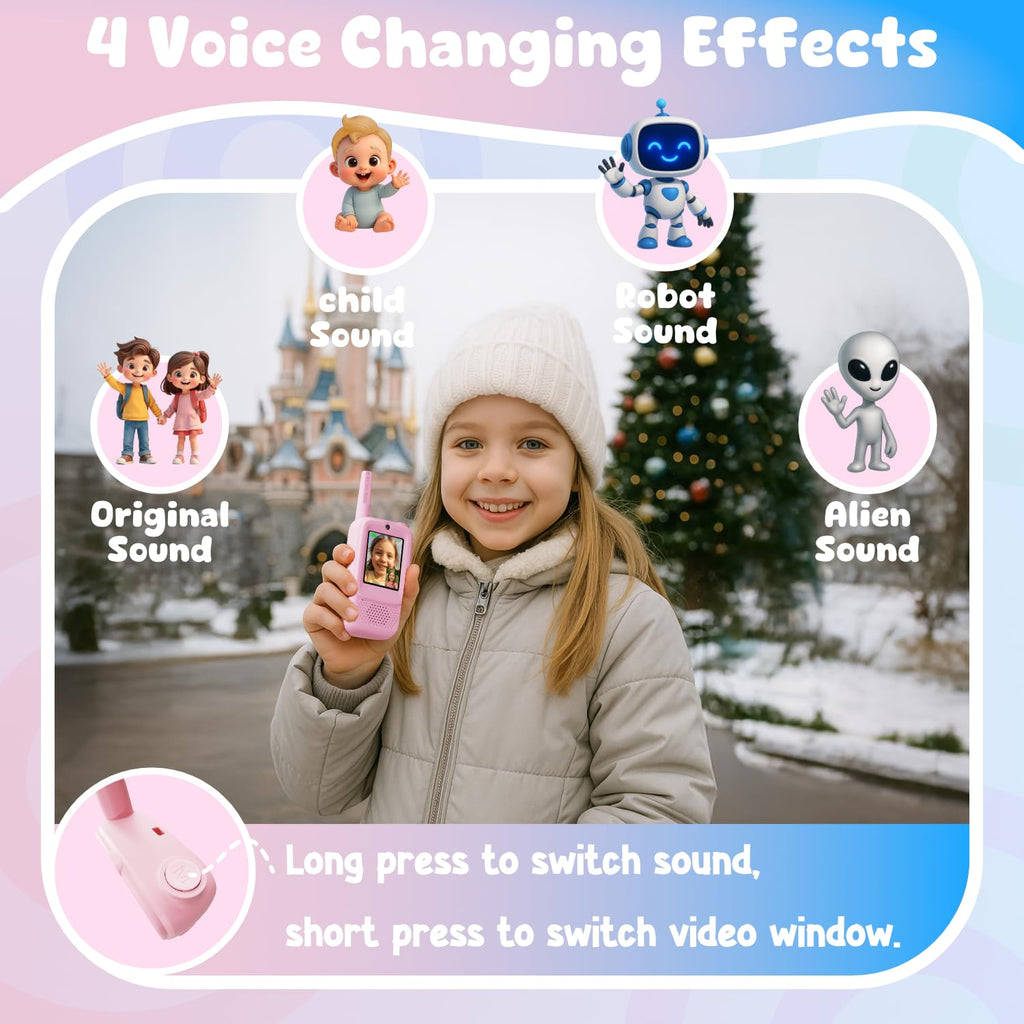 Video Walkie Talkies for Kids, 2 Pack Rechargeable Walkie Talkies with Screen, Indoor Outdoor Toy for 3 4 5 6 7 8 9 10 Year Old Girl, Christmas Birthday Gifts for Girls Age 3-12 (Pink)