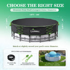 Uirway 2026 Upgraded 14ft Pool Cover Round for Above Ground Pool, Heavy Duty 600D Tear Resistant Solar Pool Cover Windproof Ratchet Locking & Reflective Drawstring, Anti-UV, with Anti-Slip Straps