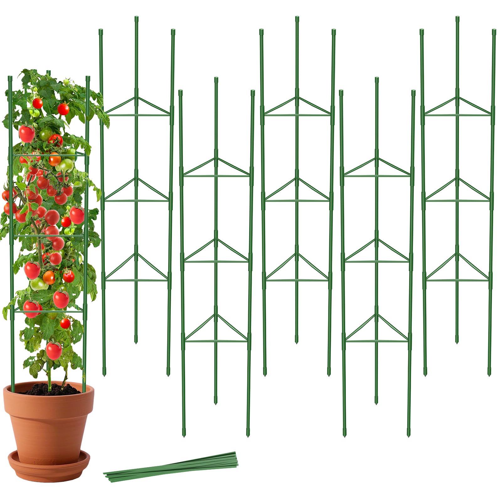 MYMULIKE 6 Pack Tomato Cages for Garden, 51in*13in Adjustable Tomatoes Plant Stakes Support Cages Trellis, Garden Trellis for Vegetable Flowers Fruits Climbing Plants- 20 Binding Wires Included