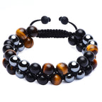 GENASTO Healing Crystals Tigers Eye Black Obsidian Hematite 8mm Stone Beads Good Luck Triple Protection Bracelet for Men Women