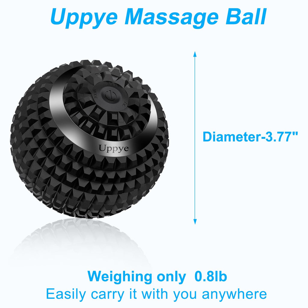 Uppye Vibrating Ball Massager, 4-Speed High-Intensity Fitness Lacrosse Ball, Mobility Ball for Workout Recovery, Deep Tissue Massager for Pain Relief and Trigger Point Treatment (Black)