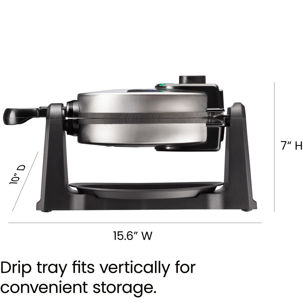 Chefman Rotating Belgian Waffle Maker, 180° Flip Iron w/ Non-Stick Plates, Adjustable Timer, Locking Lid, & Drip Plate, Space Saving Storage, Mess-Free Breakfast, Stainless Steel/Black