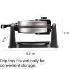 Chefman Rotating Belgian Waffle Maker, 180° Flip Iron w/ Non-Stick Plates, Adjustable Timer, Locking Lid, & Drip Plate, Space Saving Storage, Mess-Free Breakfast, Stainless Steel/Black