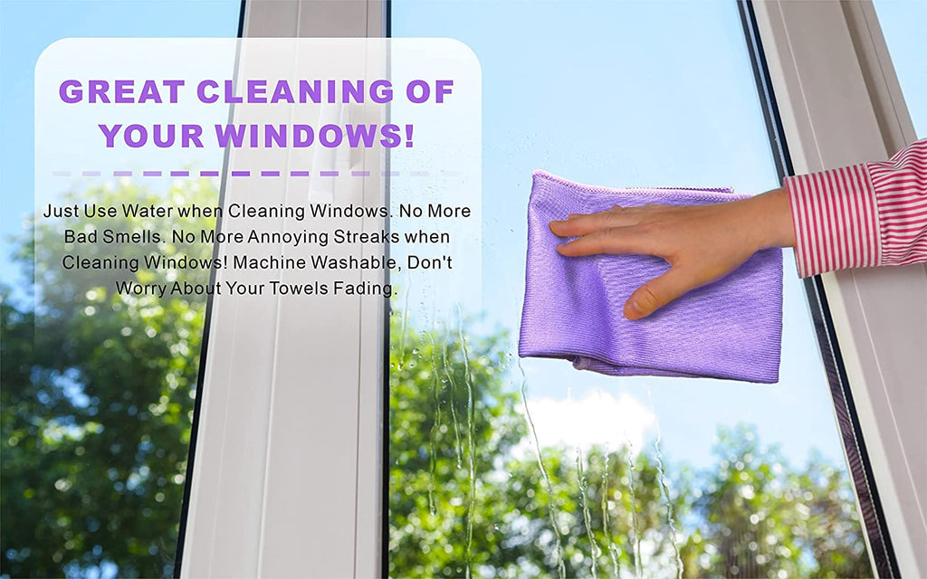 Norwεx Window Cleaning Cloth, Glass Cleaning Cloth, No Chemical Needed, Just Add Water Lints Streaks Scratches Free. (Purple 2 Pack)