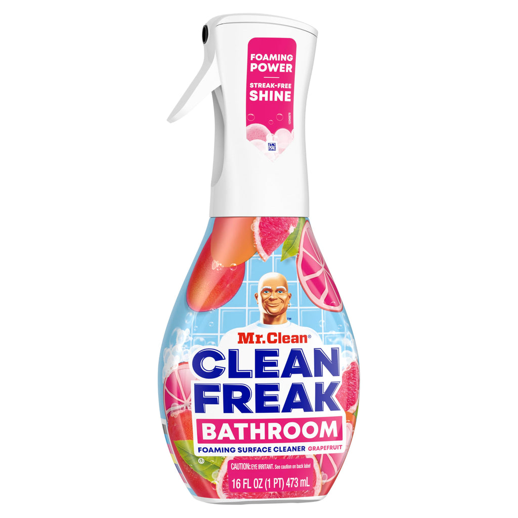 Mr. Clean Clean Freak Foaming Bathroom Surface Cleaner Multi-Surface Spray Starter Kit and Refill Bundle, Grapefruit Scent, 64 fl oz