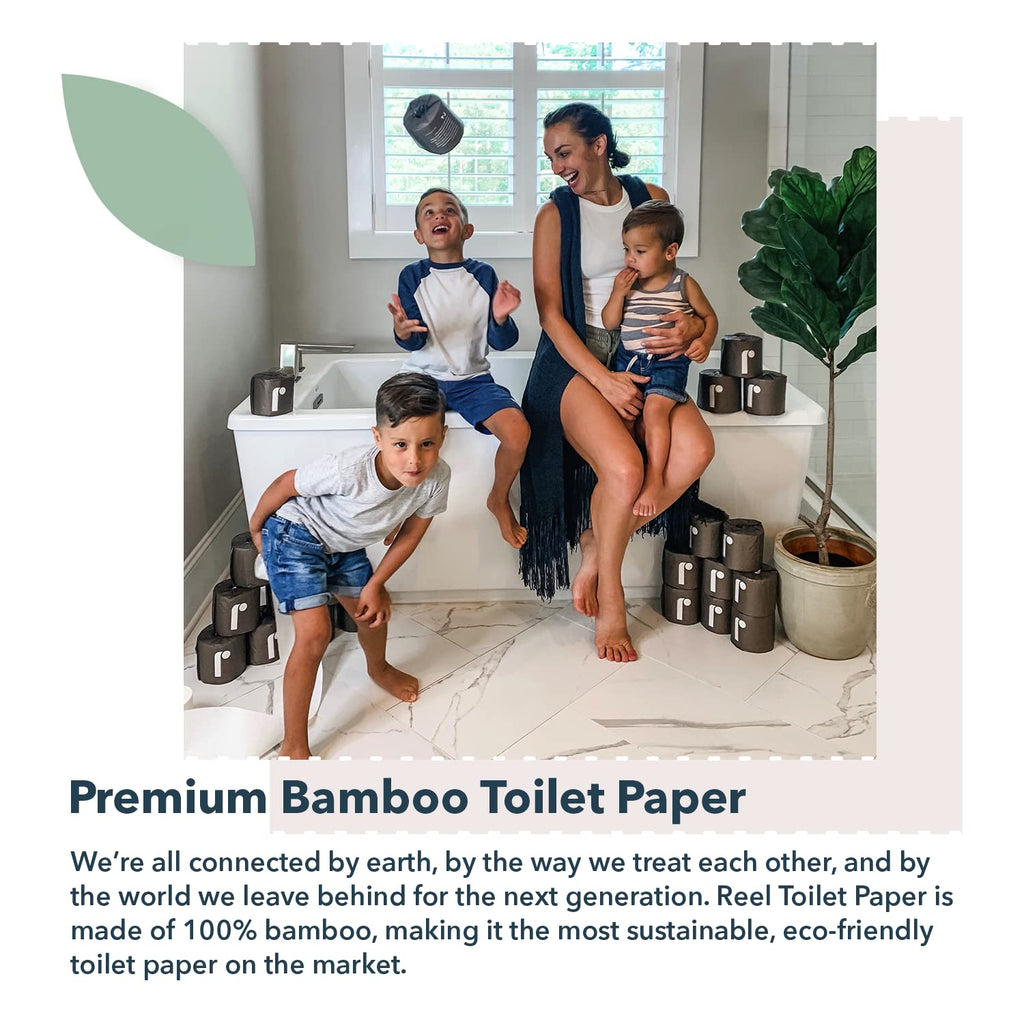 Reel Premium Bamboo Toilet Paper - 12 Rolls of Toilet Paper - 3-Ply Made From Tree-Free - Zero Plastic Packaging, Septic Safe
