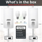 Fenmzee White Silver Bedside Table Lamps Set of 2-3 Color Temperatures Pull Chain Lamp with AC Outlet Charging Port, Two Round Night Stand Lamps for Bedroom, Small Bed Side Light with E26 LED Bulbs