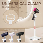 Hands Free Hair Dryer Stand Holder, Countop Blow Dryer Holder with 360 Degree Rotating, Height Adjustable, Universal Grip Works for 99% Blow Dryer (White)