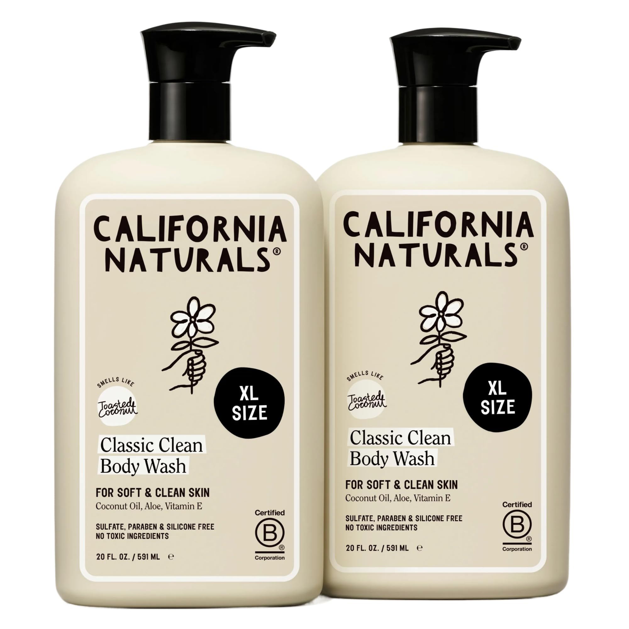 California Naturals Classic Clean Body Wash 2-Pack, Daily Cleansing Body Wash for Soft Healthy Skin, Naturally Scented, Vegan, Cruelty, Paraben & Sulfate Free, 20 oz