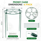 6 Pack 16 x 24 Inch Peony Cages and Supports, 16" D x 24" H Grow Through Plant Support Grid Brace for Outdoor Plants Flower, Metal Peony Stake Peony Ring Hoops Frame Support for Rose Tomato Vegetables