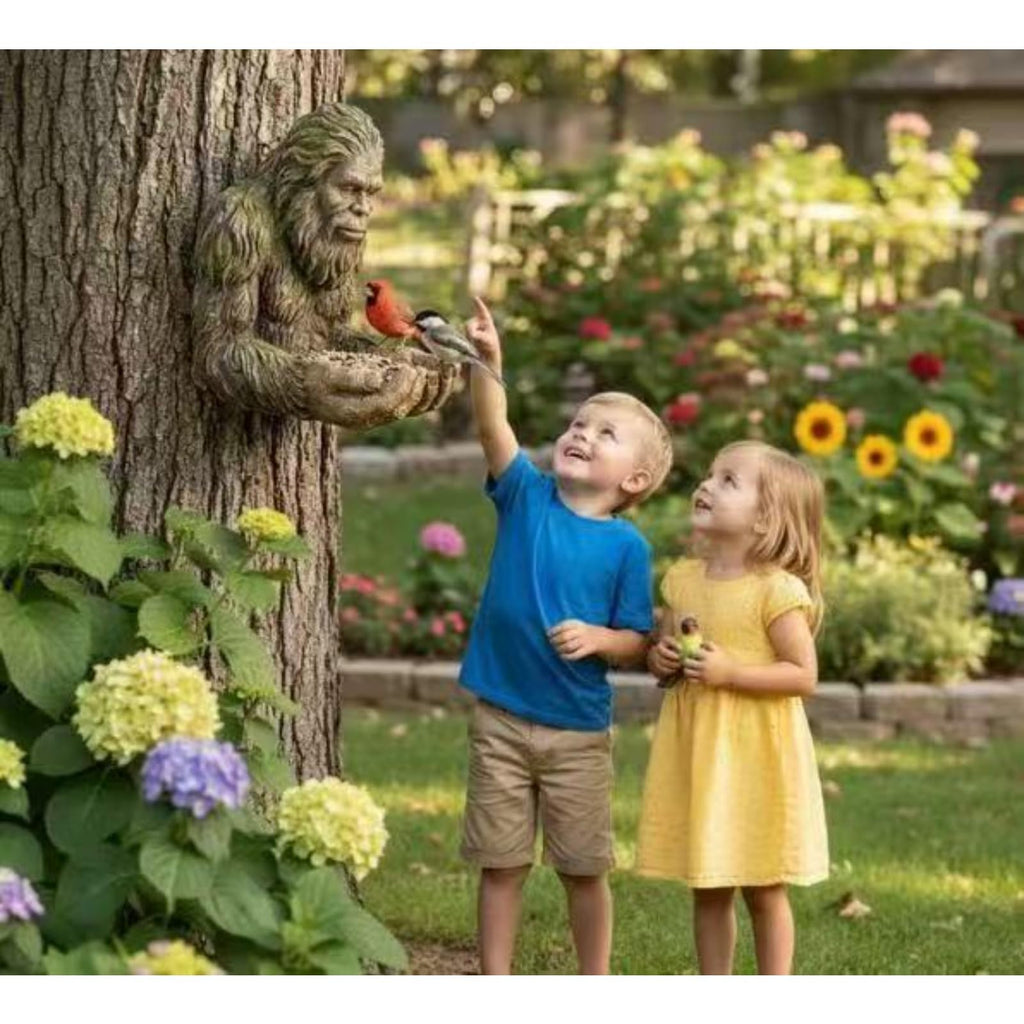 Tree Face Decor for Outdoor Garden - Funny Bigfoot Sculpture 6 Inch, Hand Painted Resin Wall Hanging Art with Keyhole Mount, Unique Yard Decoration Gift for Nature Lovers, Sasquatch Garden Art
