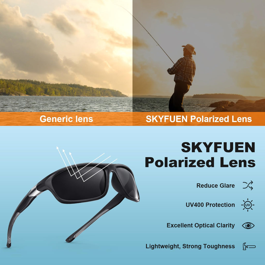 SKYFUEN Bifocal Polarized Sunglasses Men, Anti glare/UV TR90 Wrap Sports Sun Readers Reading Glasses Fishing Driving Outdoor Far/Near Tinted Bi-Focal Build-in Vintage Eyeglasses, 2.0
