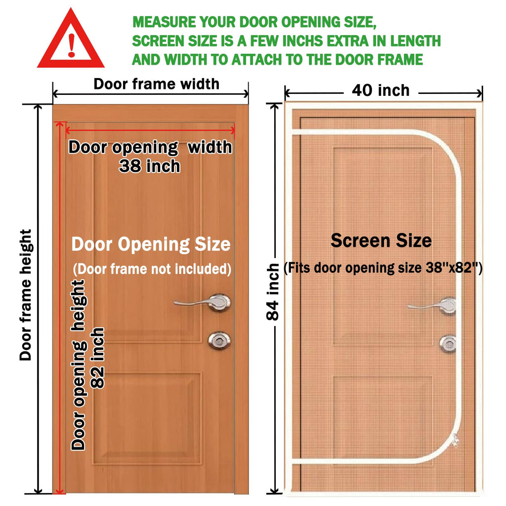 Reinforced Cat Screen Door, Zipper Mesh Screen Door Fits 38''x 82'', Cat Resistant - For Living Room, Bedroom, Kitchen
