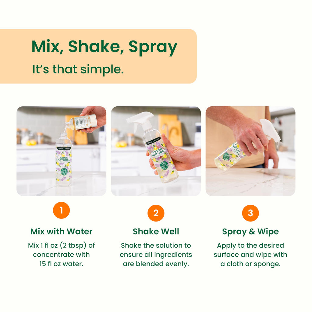 Good Natured Brand All-Purpose Cleaner Concentrate | Multi-Surface Cleaner | Natural Orange Essential Oil | Multipurpose Cleaner Concentrate All Surfaces | Orange | 8oz makes 128oz