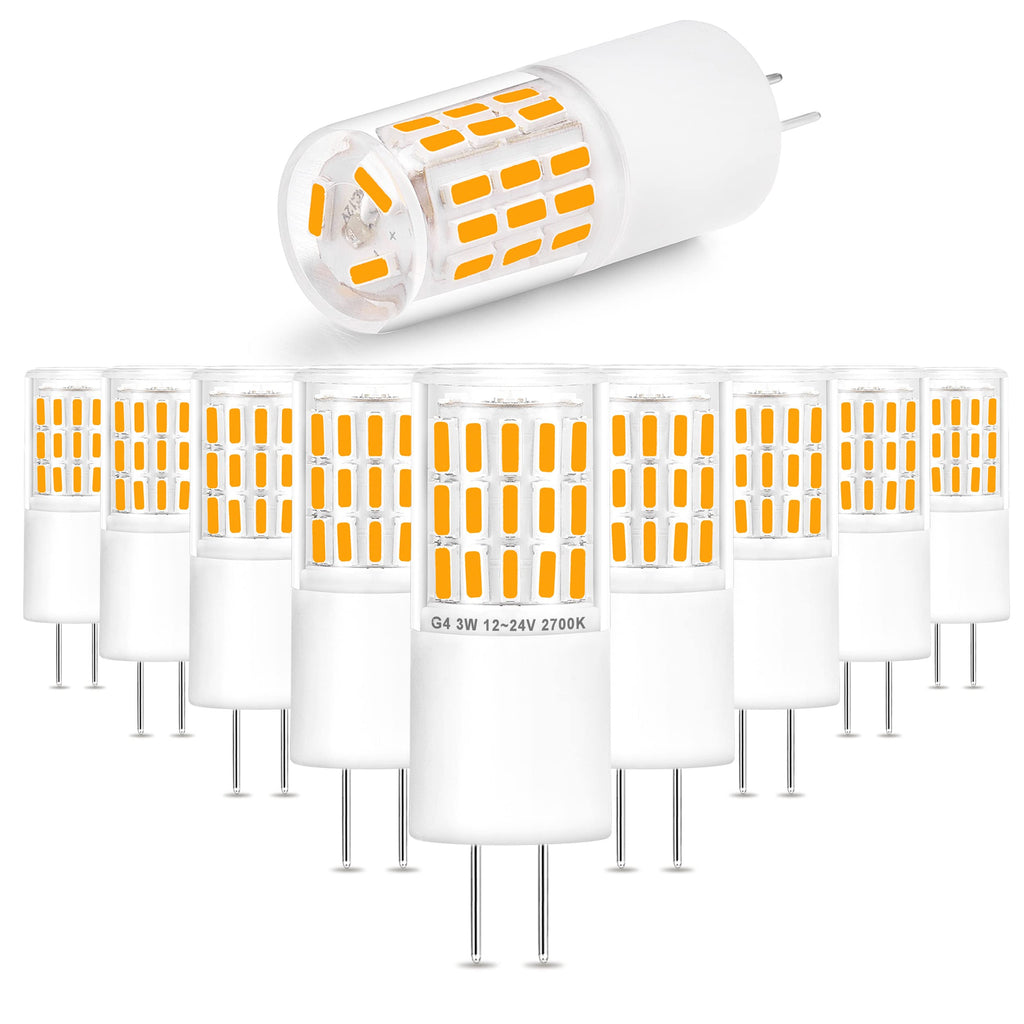Ziomitus G4 3W LED Landscape Light Bulbs 12V-24V Warm White 2700K,G4 20 Watt 25W 30W T3 Halogen Replacement,Low Voltage T3 JC Bi-pin Bulb for RV Boat Yacht Courtyard Path,No Flicker,330 LM(10Pack)