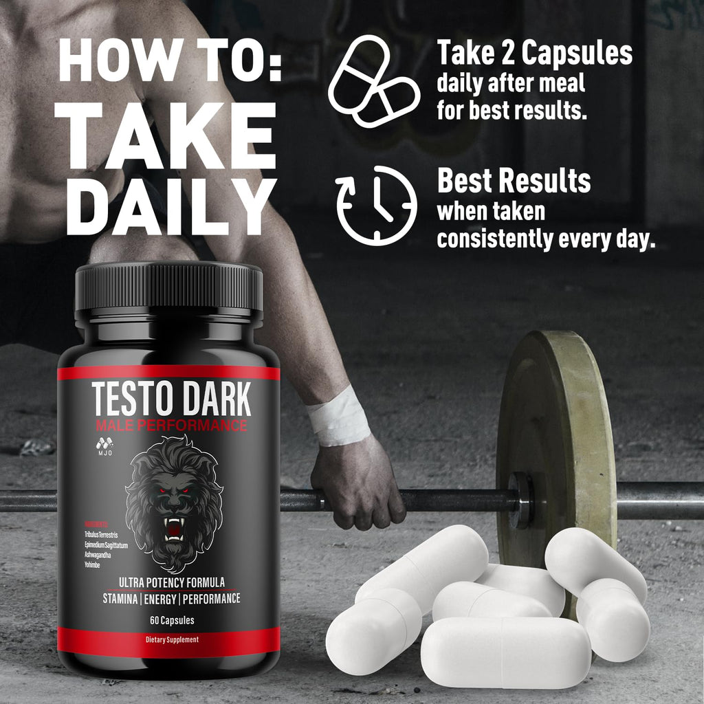 Testo Dark Capsules, Official TestoDark Pills with All Natural Ingredients, Testo Dark Advanced Overall Health & Wellness Vitamin Supplement Formula for Max Strength Multivitamin Support (60 Capsules)