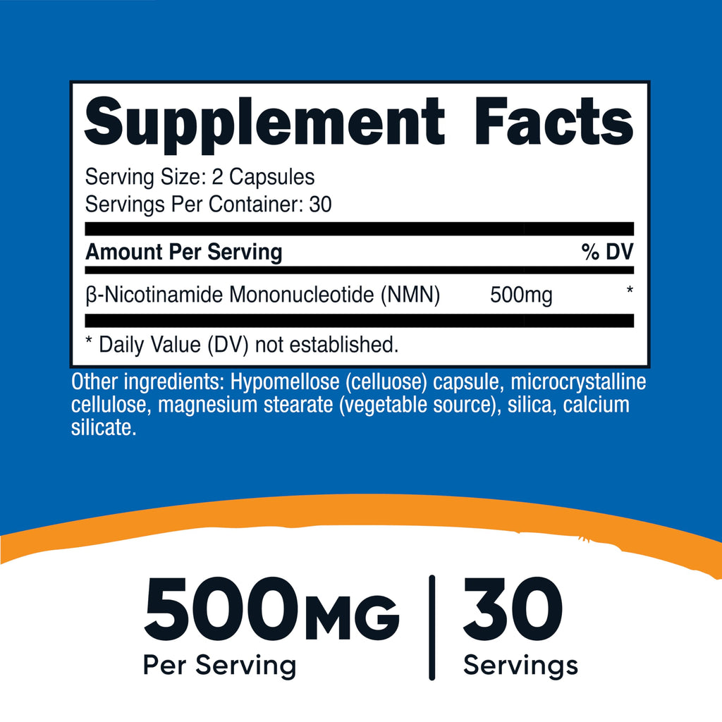 Nutricost NMN (Nicotinamide Mononucleotide) 500mg, 60 Capsules - Vegetarian Friendly, 30 Servings, Gluten Free, GMO Free