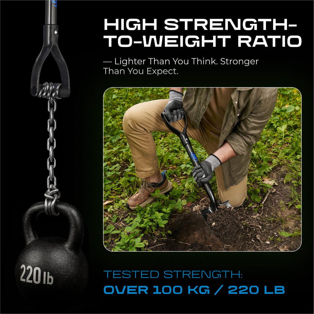 CKG Small Shovel Carbon 28 Inches Lightweight Camping Portable Shovel Ideal for Digging, Small Garden Shovel with D Handle Round Point Blade Camp Shovel