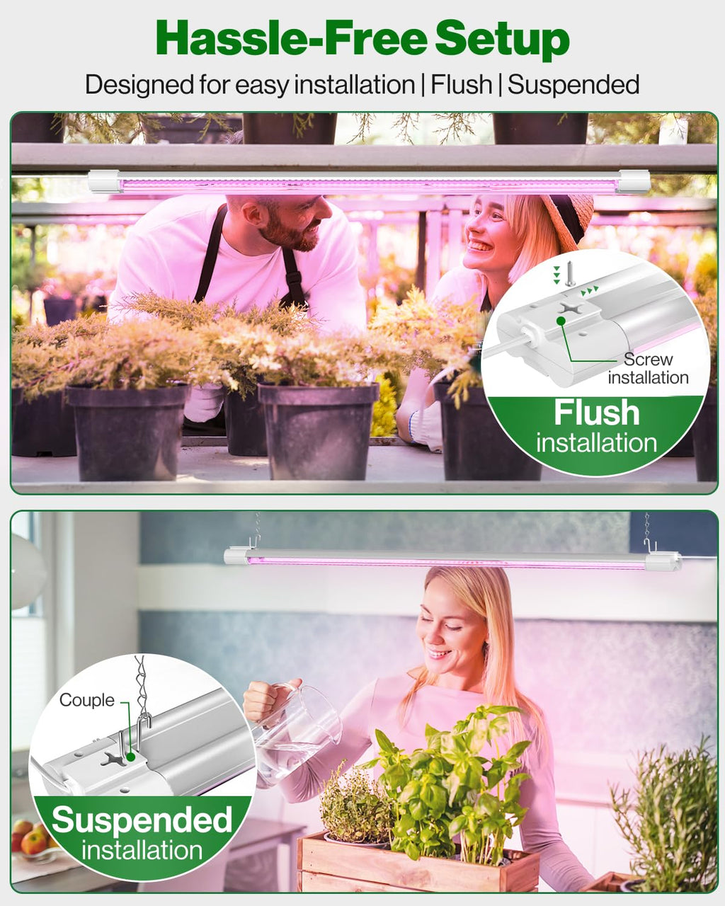 Sunco 4 Pack 3FT LED Grow Light, Full Spectrum, 30W