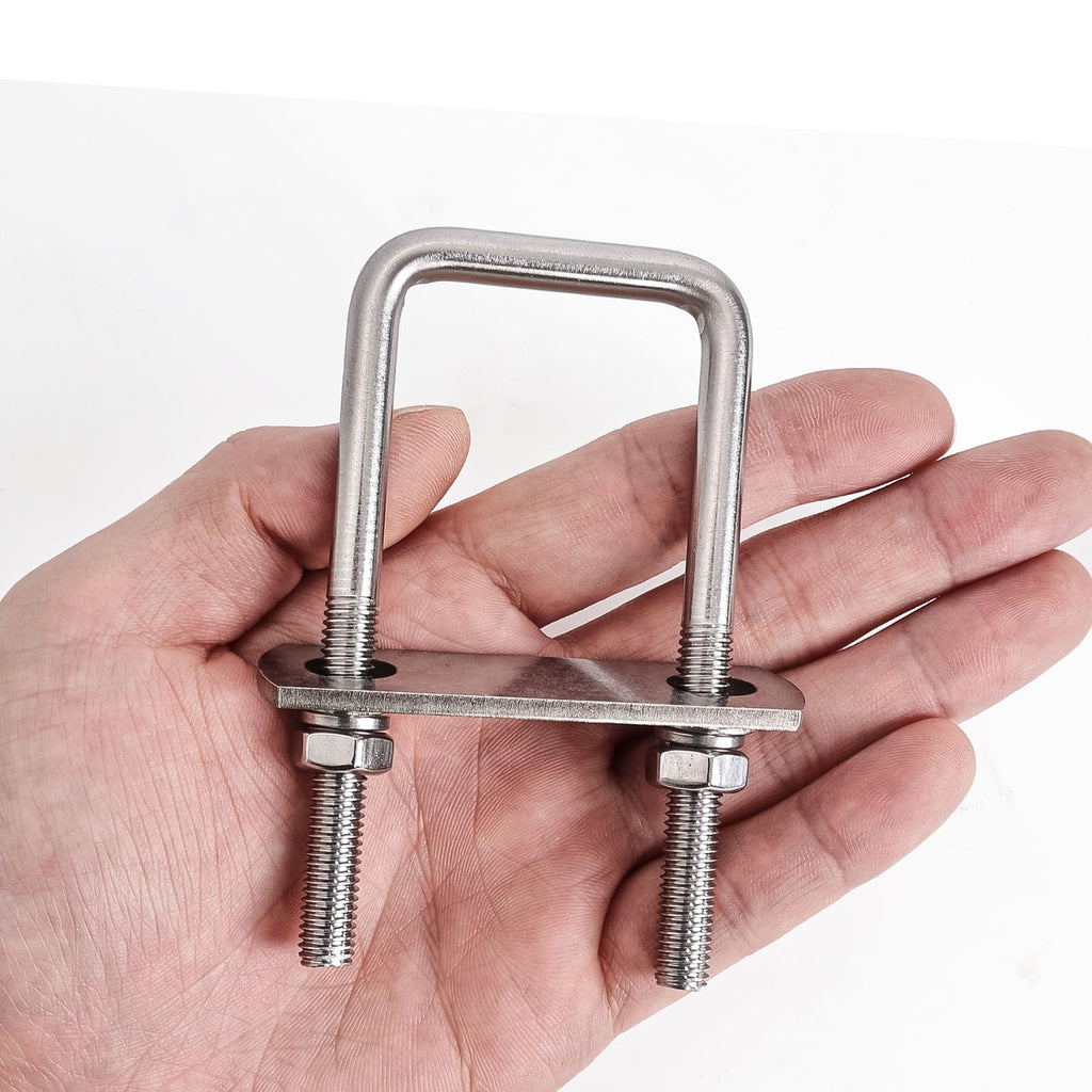 SRZTXU 8 Sets M8 Square U-Bolts,u-Bolts 1.5 inch Wide,304 Stainless Steel Square u-Bolts,with Nuts,Bolt Plate and washers (8, M8 x 40mm x 100mm)
