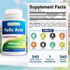 Best Naturals Folic Acid 1000 mcg (Vitamin B9), 240 Tablets (1000 mcg (Pack of 3))