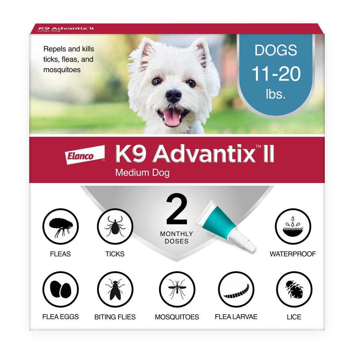 K9 Advantix II Flea & Tick Topical for Medium Dogs 11–20 lbs., 2ct