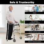 Narrow Folding Walkers for Seniors,Aluminum Lightweight Walkers with Wheels, Adjustable Width and Height Front Wheel Walker for Elderly and Disabled, Supports up to 350 lbs