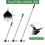 BARAYSTUS Weed Puller 61" Adjustable Long Handle, 2-in-1 Weed Rake & Crack Weeder with Detachable Head, Stainless Steel Weeding Tool for Lawn, Yard, Garden & Sidewalk Cracks, Weed Remover