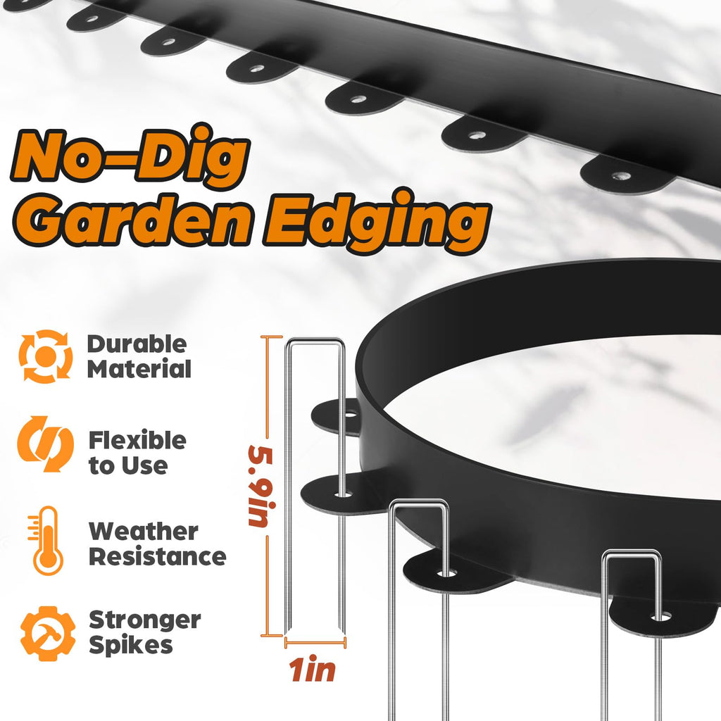 Jorvila No Dig Landscape Edging Kit, 1.5" x 60' Plastic Garden Edging