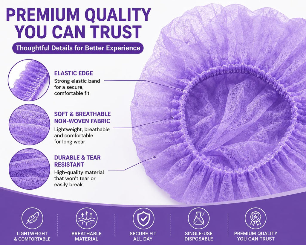 Disposable Bouffant Caps, 21inches Hair Net, Elastic Dust Cap for Food Service, Kitchen Head Cover (Purple)