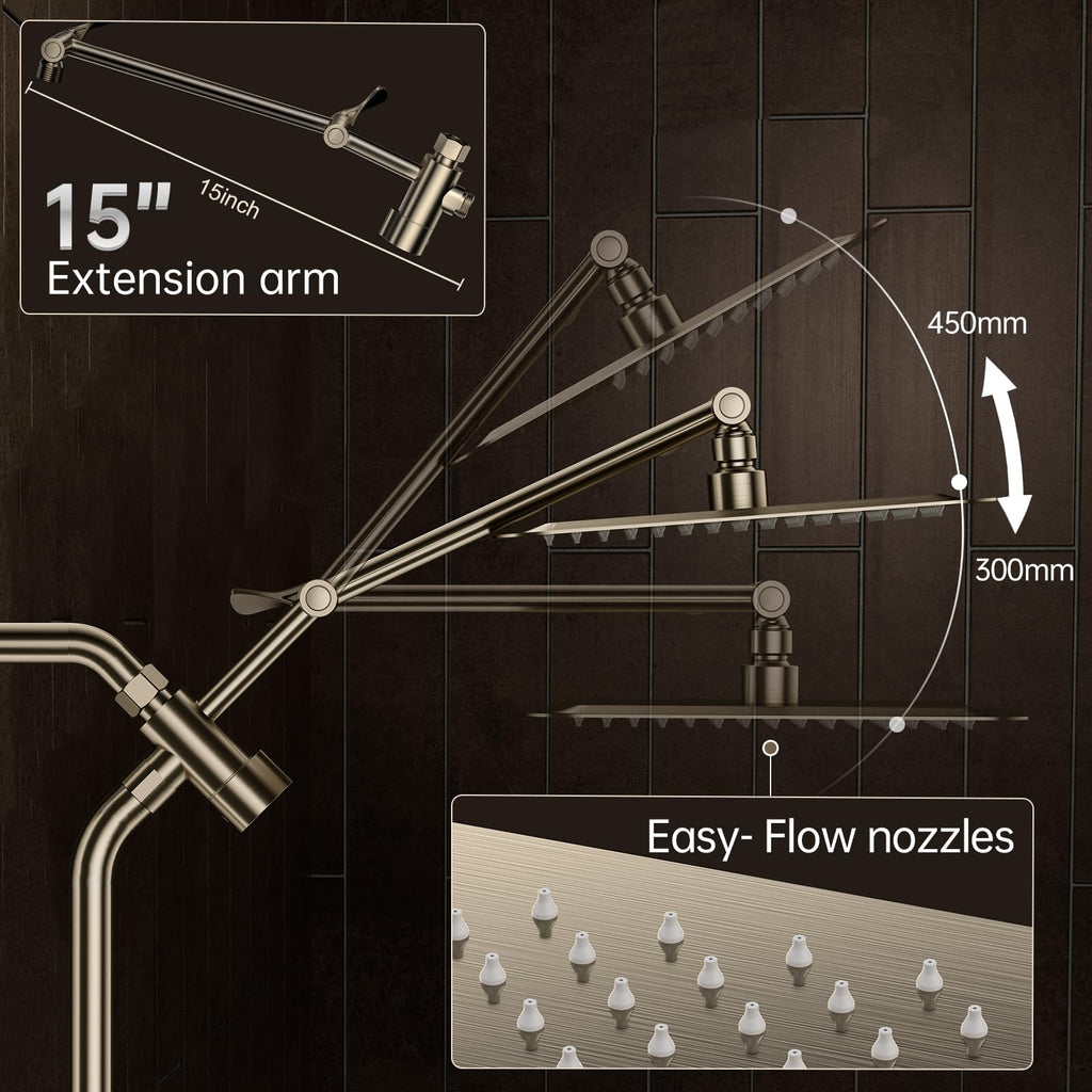 Veken All Metal 10" Brushed Nickel Shower Head with Handheld, Luxurious Square Double Rain Shower Heads with Power-wash Hand Held, Dual High Pressure Detachable Rainfall Showerhead,Bathroom Upgrade