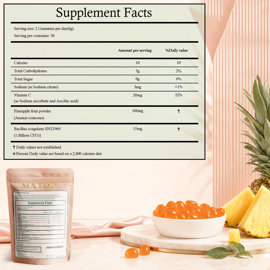 MATOP Women’s Probiotic Pineapple Gummies – Gut Health & Daily Digestive Wellness, Vegan Sugar-Free, 60 Count