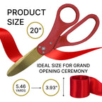 Red Ribbon Cutting Ceremony Kit – 20 Ribbon Cutting Scissors with Gold Blade and Satin Ribbon Red for Inaugurations & Special Events